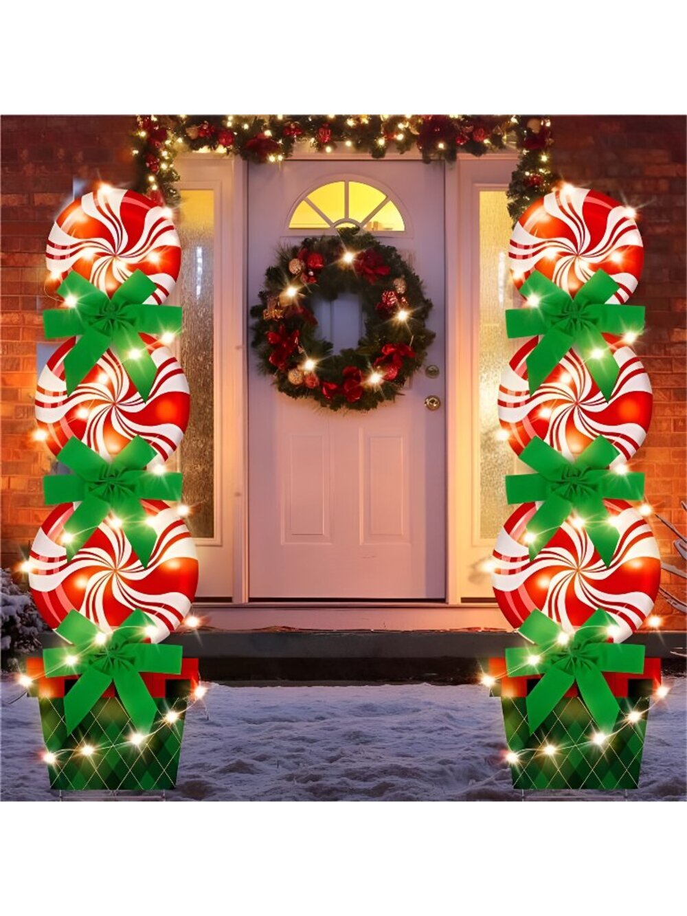 2 Sets Christmas Yard Signs, Peppermint Candy Christmas Decor with LED Lights